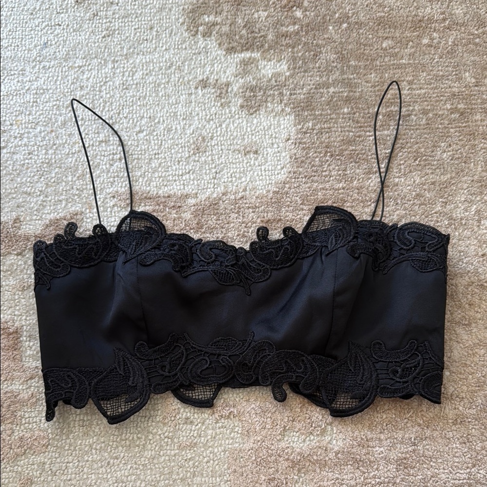 Meshki silky black lace crop top size XXS | romantic, night out